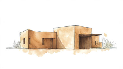 Wall Mural - warm, sandy toned desert school building with minimal design elements