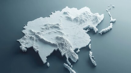 Poster - 3D map of China in white silhouette with the national flag, highlighting China geography and political boundaries in a professional design