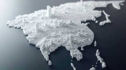 Poster - 3D map of China in white silhouette with the national flag, highlighting China geography and political boundaries in a professional design