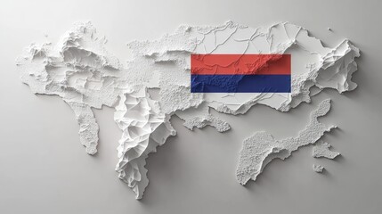 Poster - A 3D white silhouette map of Cambodia with the flag overlay, representing the country's geographical features and national identity