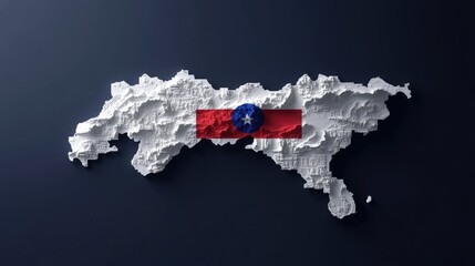 Poster - A 3D white silhouette map of Cambodia with the flag overlay, representing the country's geographical features and national identity