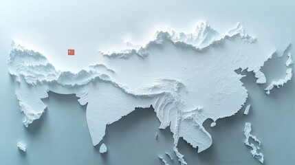 Poster - A 3D white silhouette map of China, with the flag overlay, showcasing the country borders and geographical features in a modern, clean design