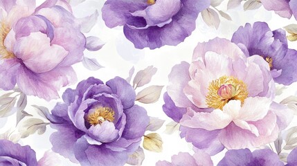 Poster - A beautiful watercolor set featuring purple peonies in full bloom, perfect for spring-themed botanical illustrations with a transparent background