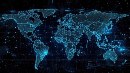 Poster - A detailed world map with country borders outlined in blue, designed for use in business reports, infographics, or global tourism annual reports