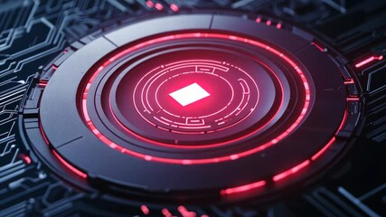 Poster - Abstract Technology Circle with Red Glow on Futuristic Circuit Board Background