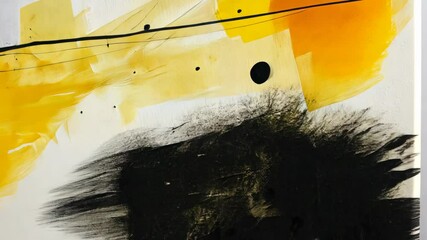 Poster - Abstract Yellow and Black Background with Organic Shapes and Dynamic Lines