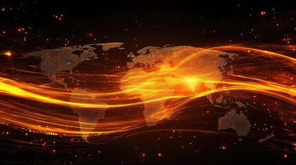 Poster - Abstract global tech banner with a network of glowing lines and data flow, representing the rise of technology in a connected world