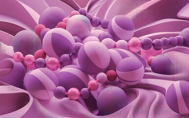 Sticker - Gradients of balls shapes minimal coating design vector geometric illustration halftone 3d abstract background of purple pink gradients beads shapes