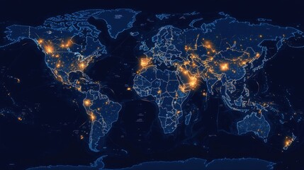 Poster - Blue world map with high-definition country outlines, designed as a template for business annual reports, global tourism, and economic presentations
