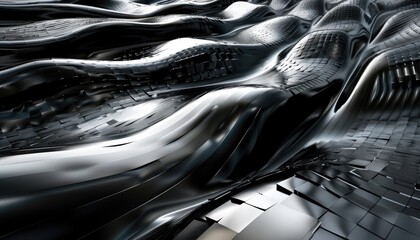 Abstract Metallic Waves Digital Landscape