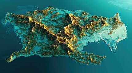 Poster - Detailed 3D map of Thailand with sharp geographical contours and borders, ideal for global reports, tourism, or geography-focused designs
