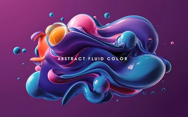 Poster - abstract fluid color background poster or card vector template purple background with bubbles shapes