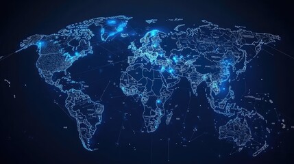Poster - World map with countries highlighted in blue, ideal for business infographics, global report formats, and international planning