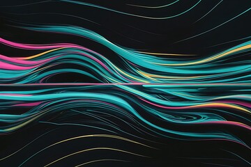 Poster - colorful abstract wave lines running horizontally on dark background digital world ai generated imag