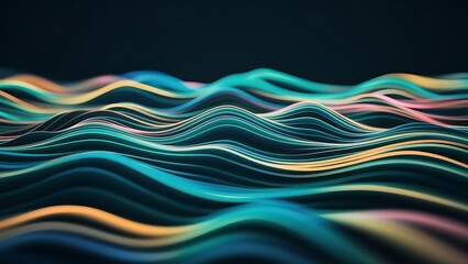 Poster - colorful abstract wave lines running horizontally on dark background digital world ai generated imag