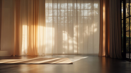 Poster - sunlight filters through sheer curtains in a tranquil indoor space during late afternoon