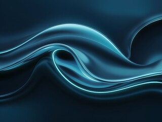 Poster - abstract glowing smooth wave on dark blue background flowing curve shape shiny blue gradient fluid m