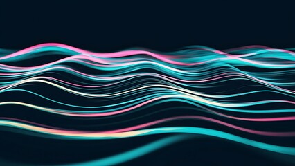 Poster - colorful abstract wave lines running horizontally on dark background digital world ai generated imag