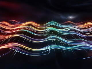 Poster - colorful abstract wave lines running horizontally on dark background digital world ai generated imag