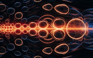 Poster - connected round shapes with circles digital wires transformation