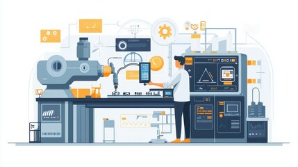 Poster - Technician Performing Quality Control in a Modern Manufacturing Environment with Advanced Equipment