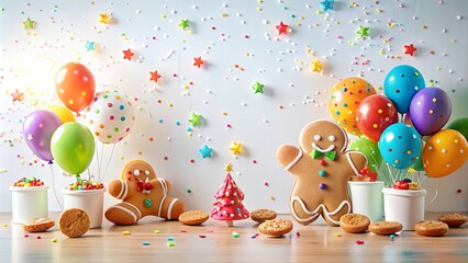 Sticker - Festive Gingerbread Men and Balloons Celebrate a Joyful Occasion