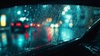 © Pichkan - Raindrops on Car Window at Night with Blurred City Lights Background