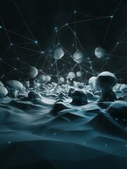 Poster - abstract polygonal space low poly dark background with connecting dots and lines connection structur