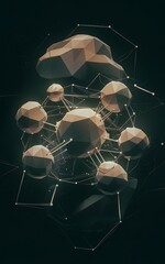Poster - abstract polygonal space low poly dark background with connecting dots and lines connection structur