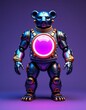 © Neuroillustrator3033 - Futuristic Robotic Bear in Festive Ugly Sweater with Glowing Orb, Purple Blue Gradient, Vaporwave Style, 3D Illustration for Digital Art and Marketing Materials