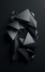Poster - dark 3d triangular low poly shapes abstract background vector minimal geometric poster design