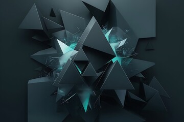 Poster - dark 3d triangular low poly shapes abstract background vector minimal geometric poster design