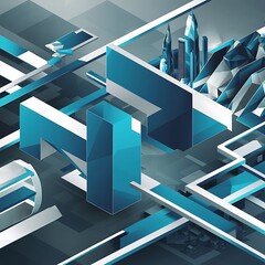 Poster - abstract geometric or isometric white and blue polygon or low poly vector technology business concep
