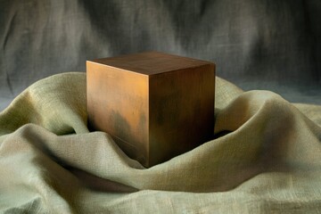 Leinwandbilder - Copper cube on draped cloth.