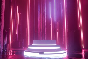 Aufkleber - Neon lit stage with glowing pillars.