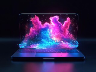 Aufkleber - Laptop displaying bright colorful smoke explosion.