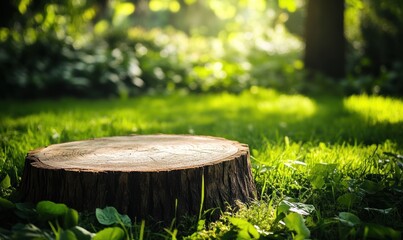 Poster - Tree stump in sunny grass.