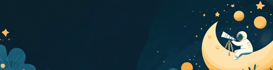 Poster - Astronaut on moon looking through telescope at stars.