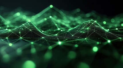 Abstract Green Digital Landscape: A Futuristic Network Visualization