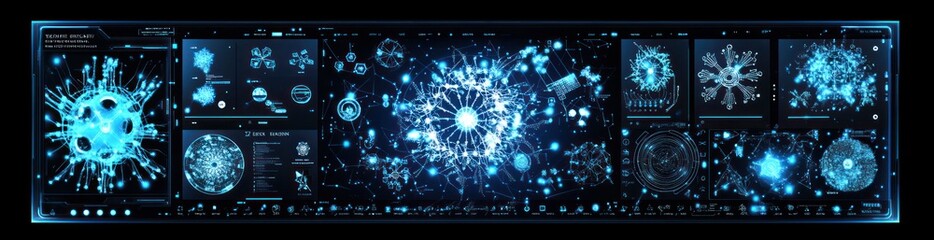 Poster - Sci-fi interface with blue light graphics of snowflakes and virus.