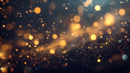 Poster - Golden bokeh lights floating with sparkling glitter.