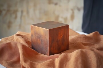 Leinwandbilder - Copper cube on fabric.