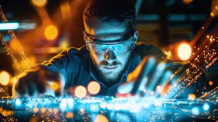 Poster - High-Speed Fiber Optics Engineer Conducting Precision Testing in a Modern Laboratory Environment