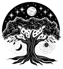 Wall Mural - png surreal aesthetic tree logo art illustrated drawing.