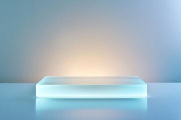 Poster - Glass podium with soft spotlight in gradient hues.