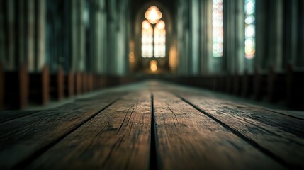 Poster - Church interior with long wooden table.