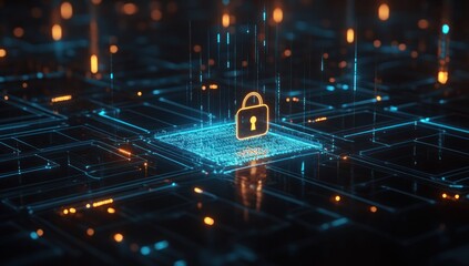 Aufkleber - Glowing padlock on circuit board, digital security concept.