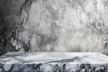 Poster - Marble platform, table, or counter with background of marble wall.