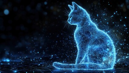 Aufkleber - Digital cat, light form, glowing.