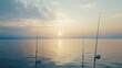 © Morto - A serene sea fishing spot at dawn, Fishing rods set for early morning catch, Dawn fishing style